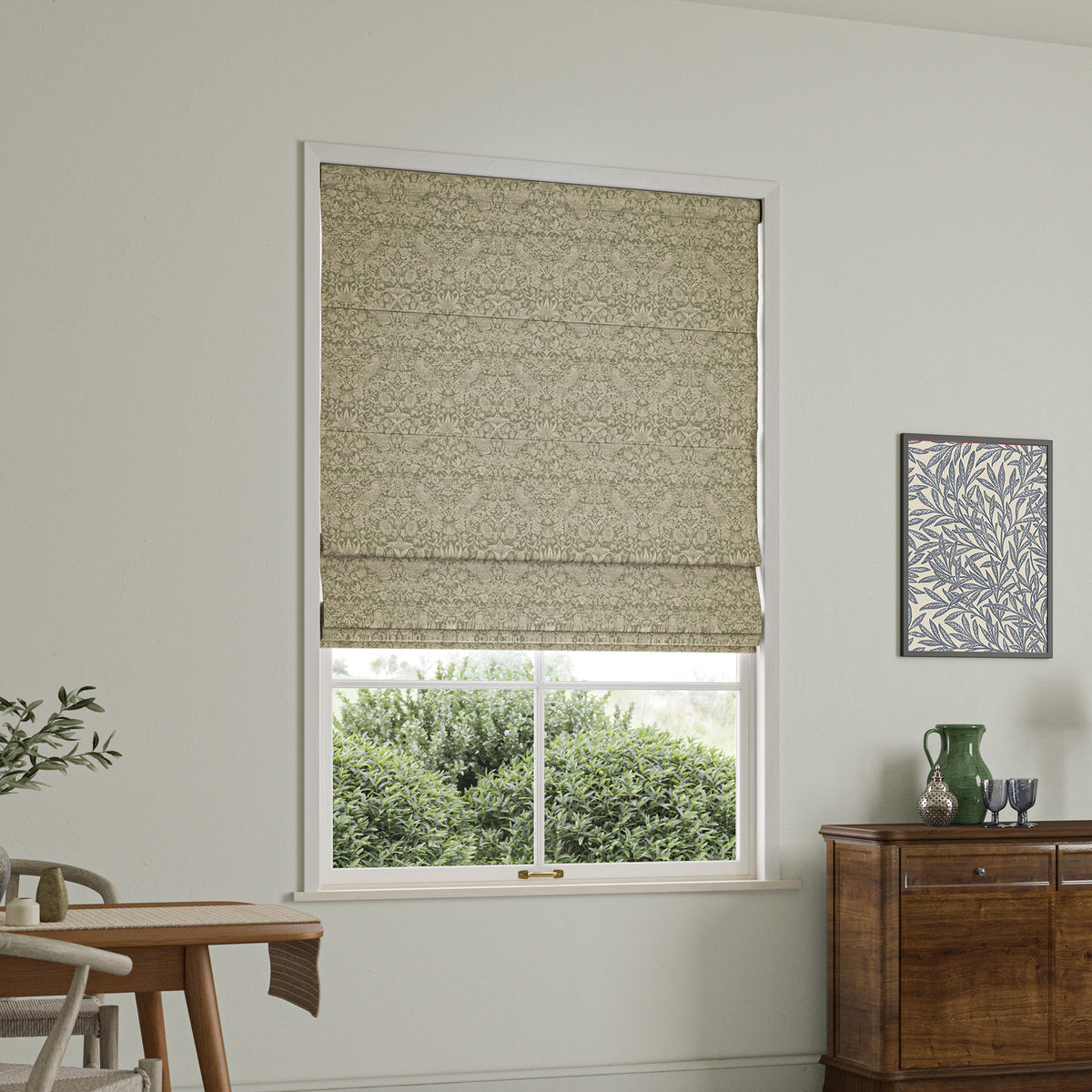 William Morris Strawberry Thief Woven Made to Measure Roman Blind Sage
