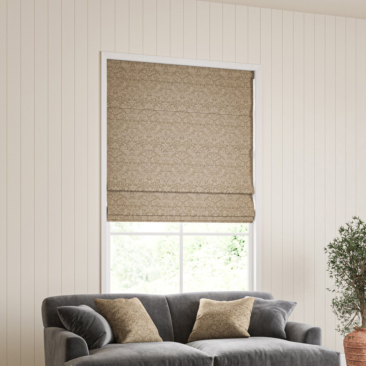 William Morris Strawberry Thief Woven Made to Measure Roman Blind Walnut