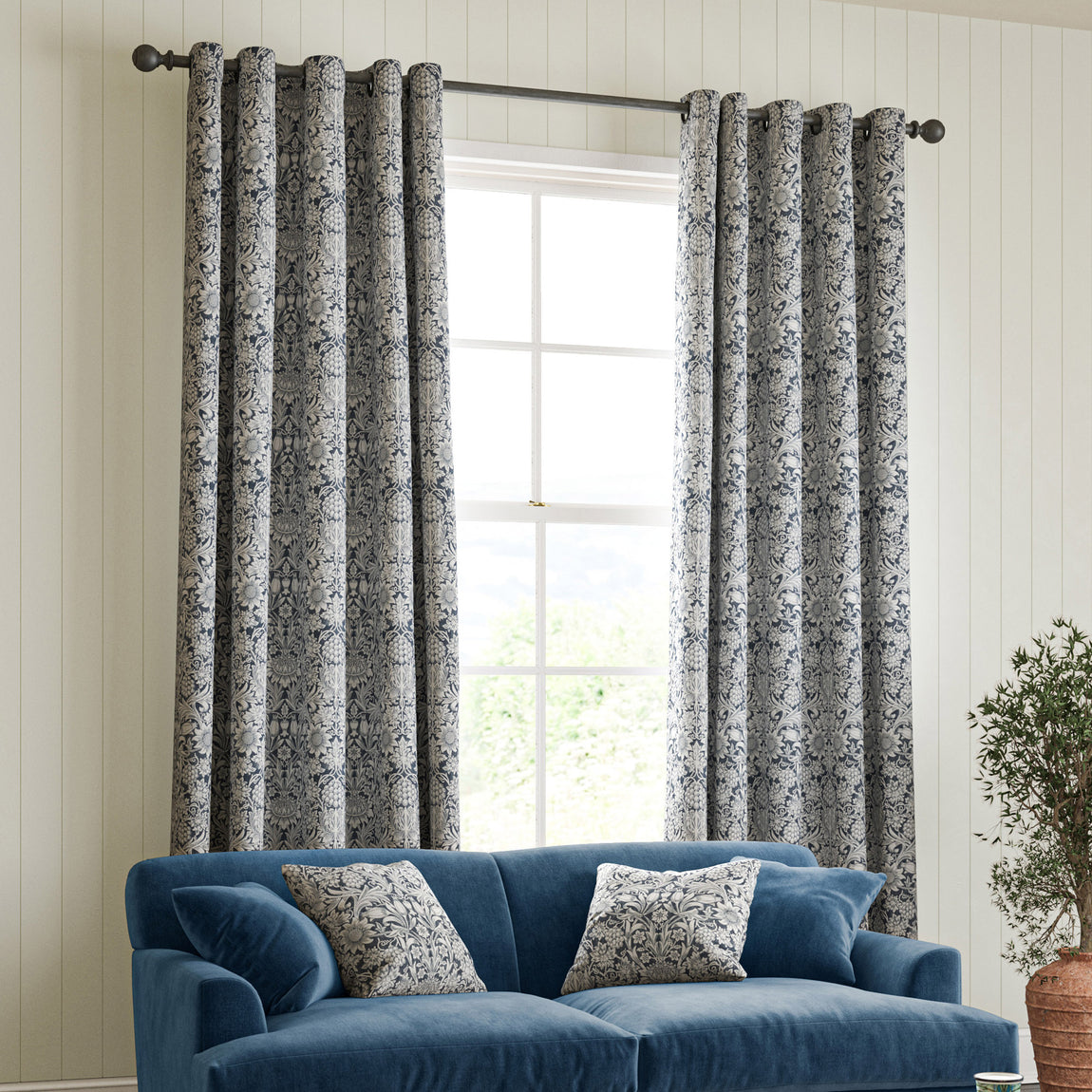 William Morris Sunflower Made to Measure Curtain Indigo