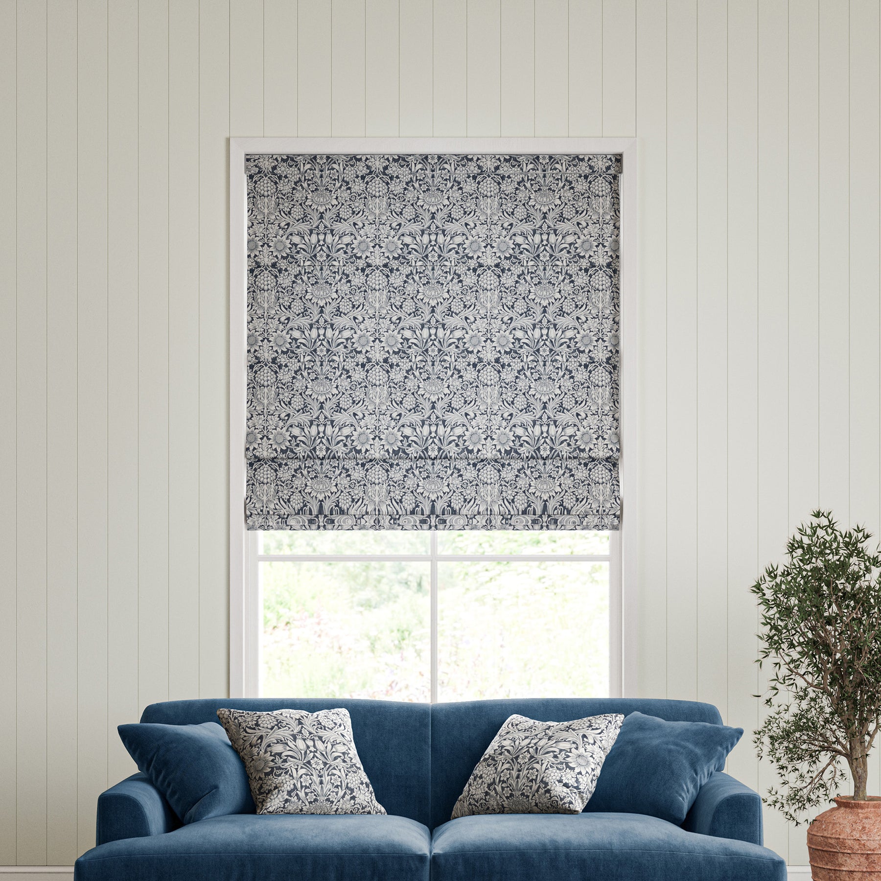 William Morris Sunflower Made to Measure Roman Blind Indigo