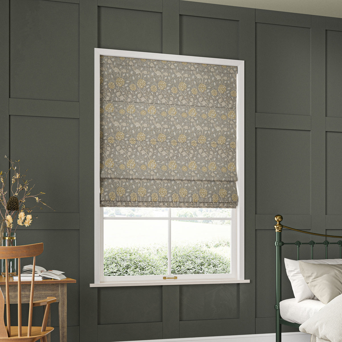 William Morris Wild Tulip Made to Measure Roman Blind Limestone
