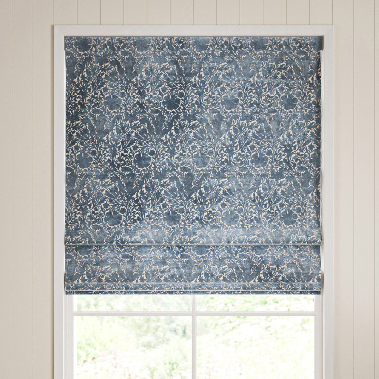 William Morris Compton Silhouette Velvet Made To Measure Roman Blind Indigo