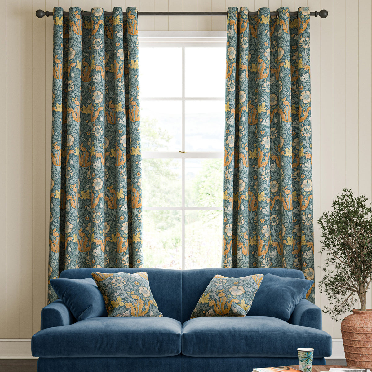 William Morris Compton Velvet Made To Measure Roman Blind Bluebird