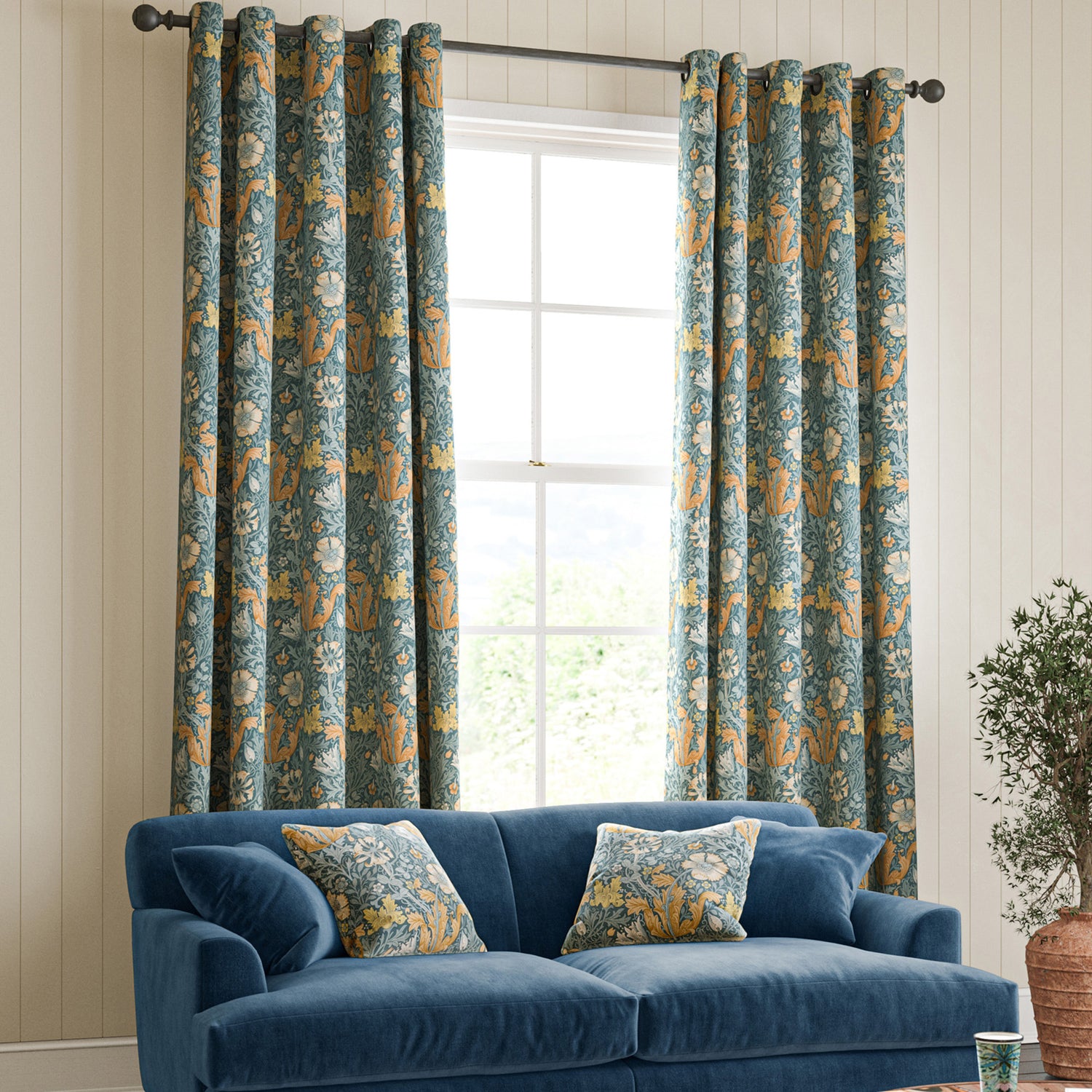 William Morris Compton Velvet Made To Measure Curtains Bluebird
