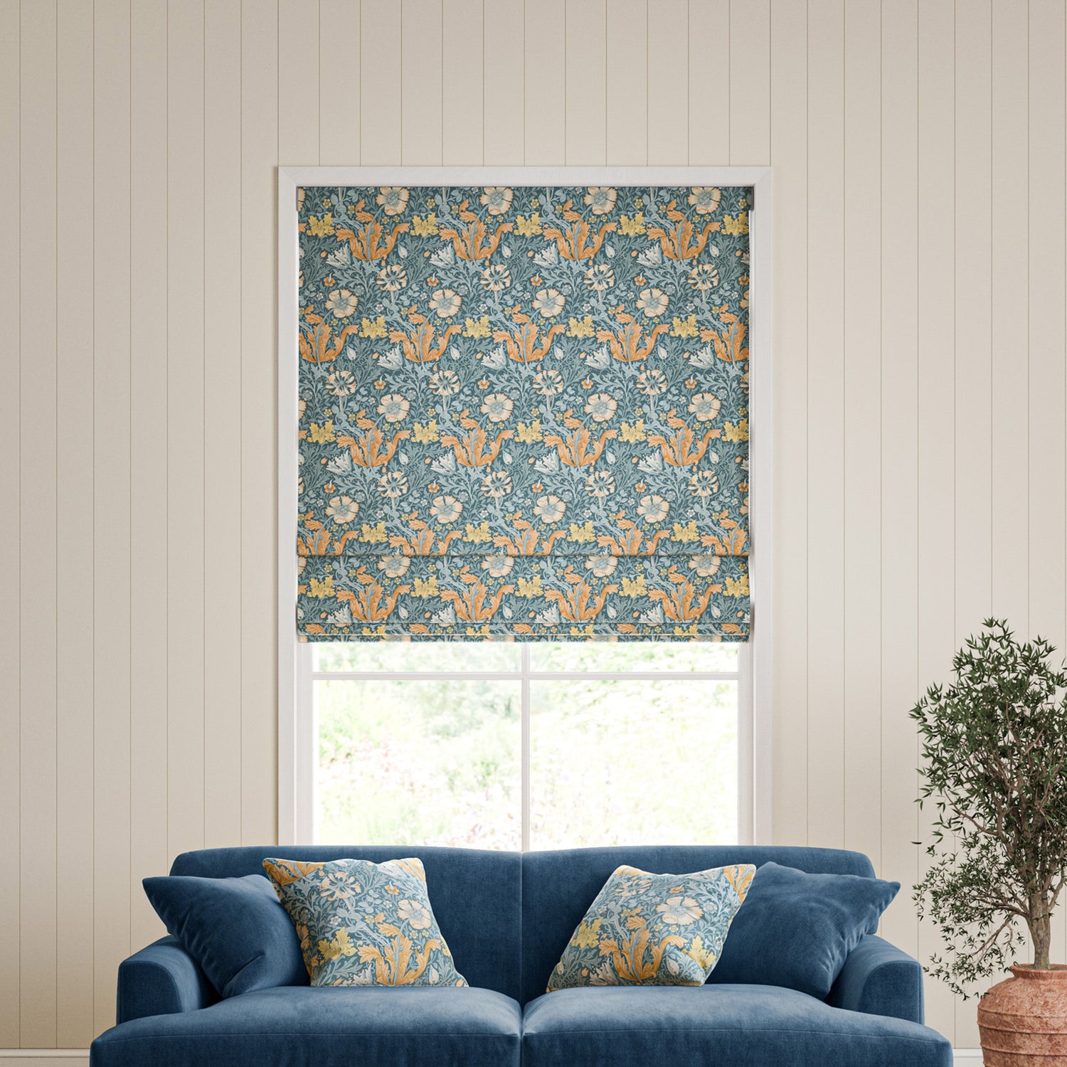 William Morris Compton Velvet Made To Measure Roman Blind Bluebird