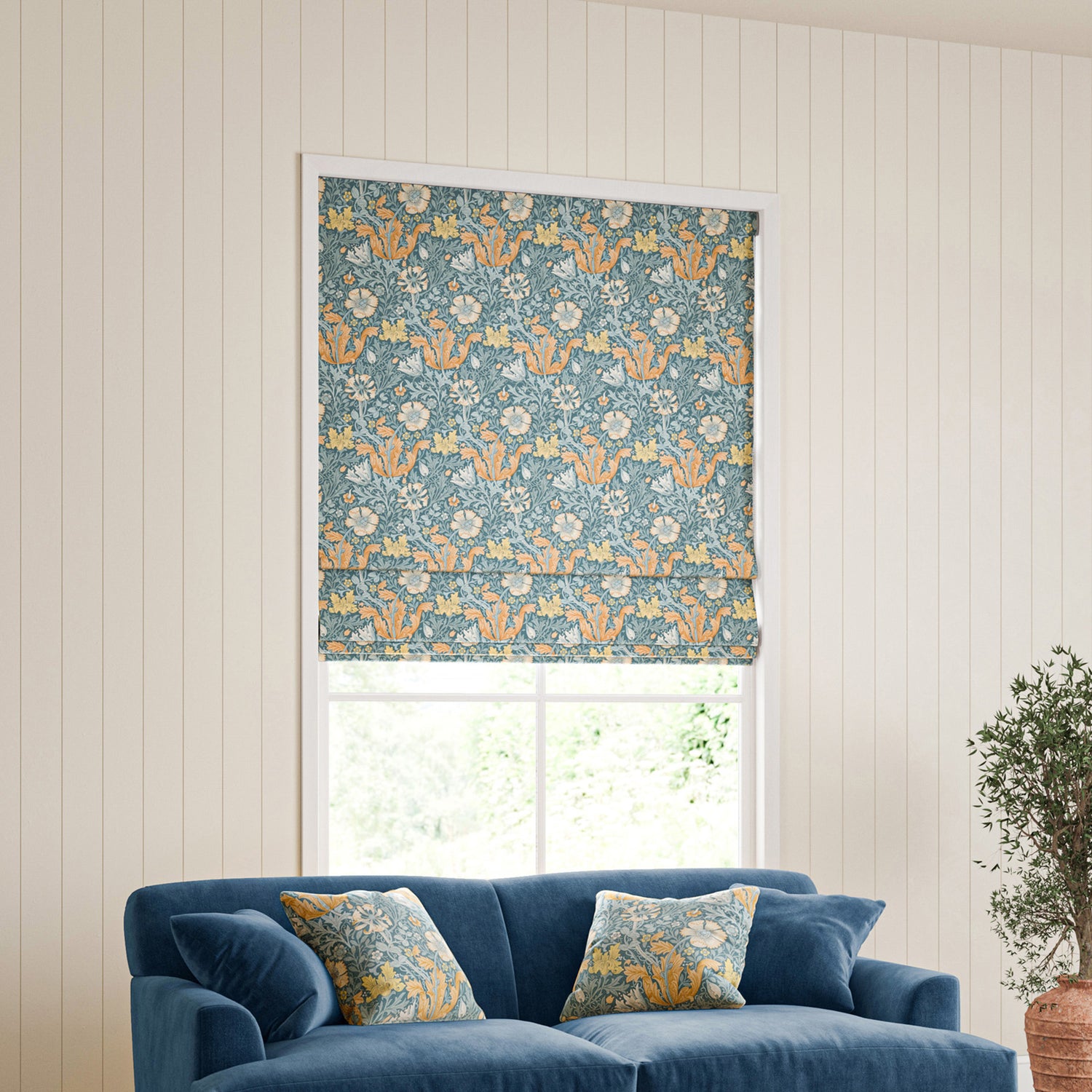 William Morris Compton Velvet Made To Measure Roman Blind Bluebird