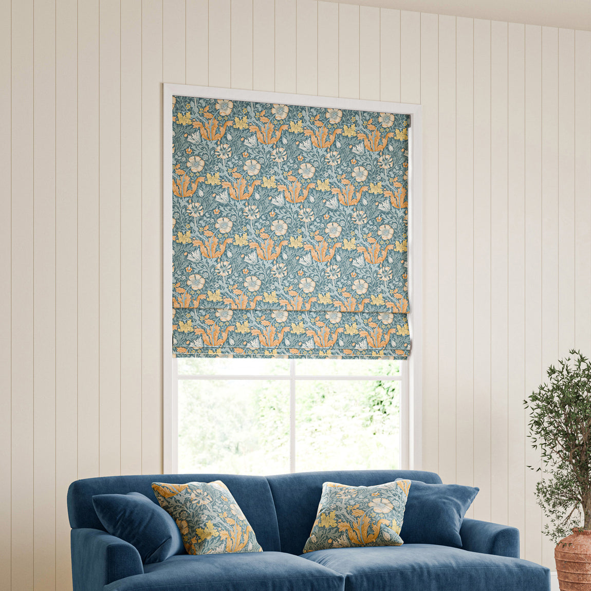 William Morris Compton Velvet Made To Measure Roman Blind Bluebird