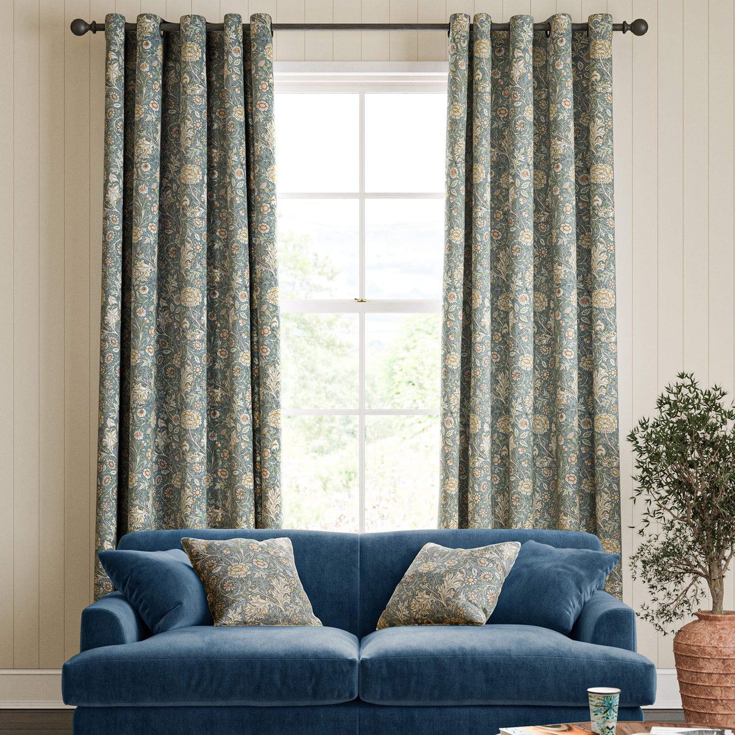 William Morris Double Bough Made To Measure Roman Blind Bluebird