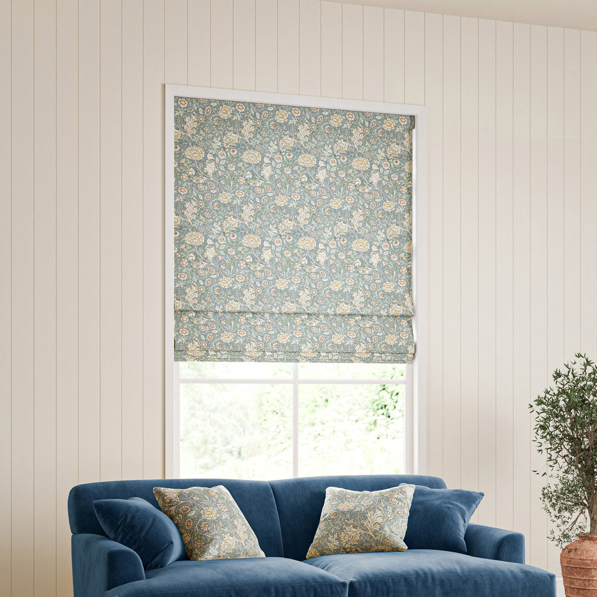 William Morris Double Bough Made To Measure Roman Blind Bluebird