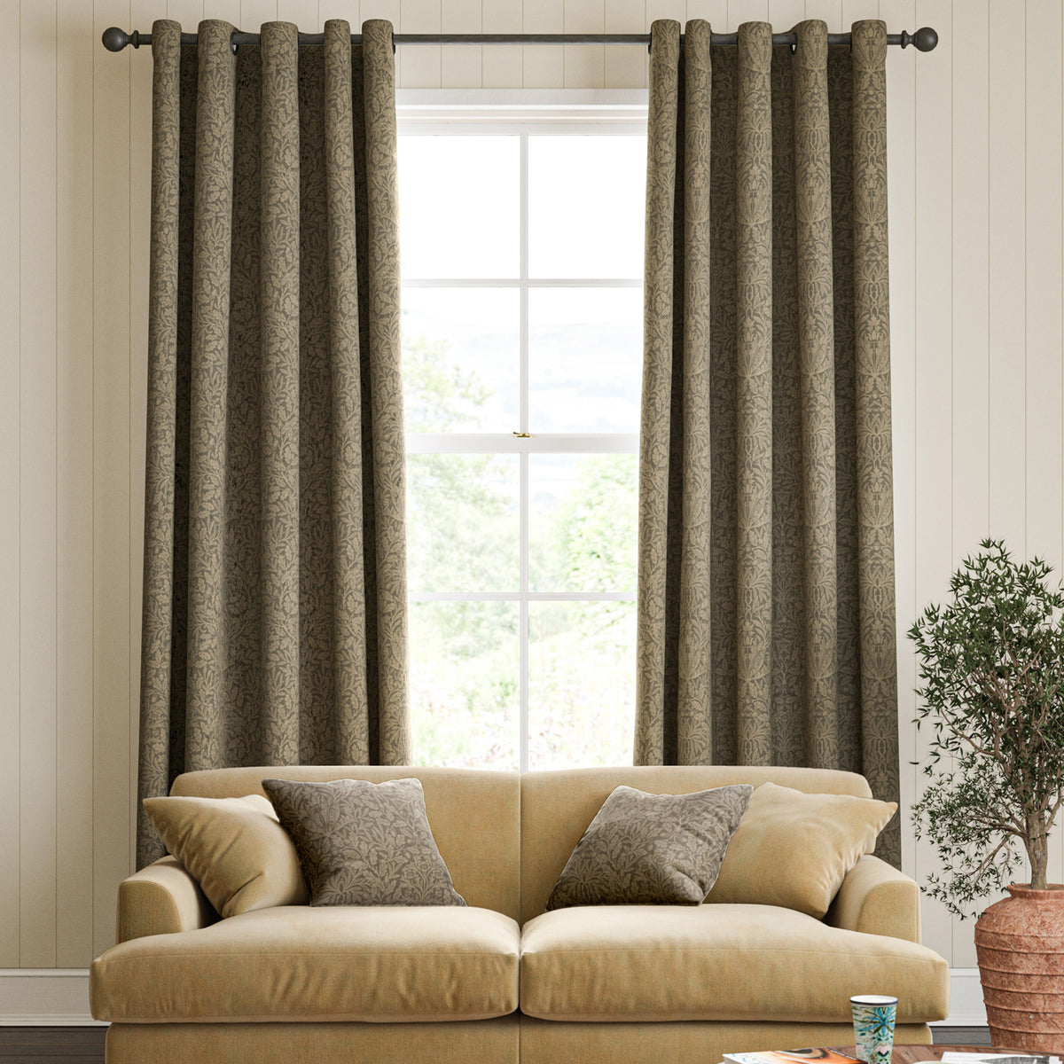 William Morris Acorn Velvet Made To Measure Curtains Truffle