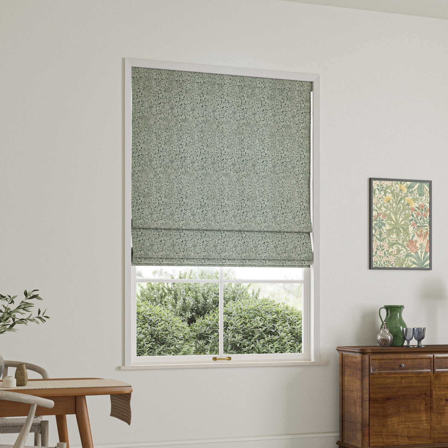 William Morris Bird And Anemone Woven Made To Measure Roman Blind Eucalyptus