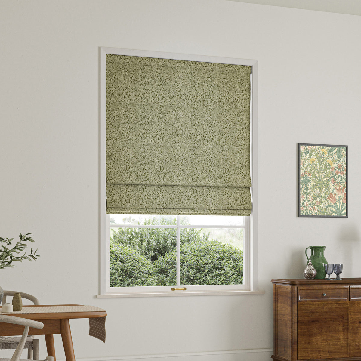 William Morris Bird And Anemone Woven Made To Measure Roman Blind Moss
