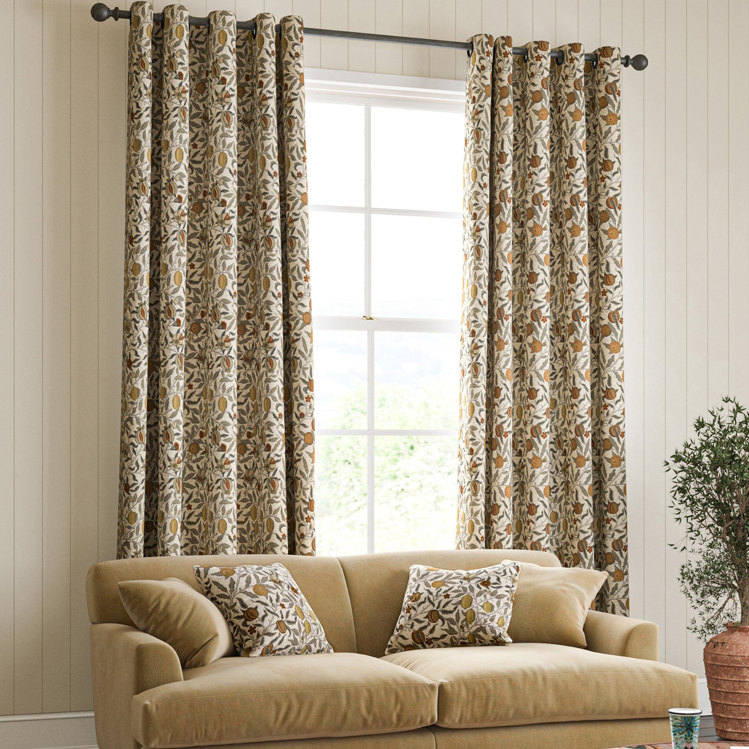 William Morris Fruit Made To Measure Curtains Flax