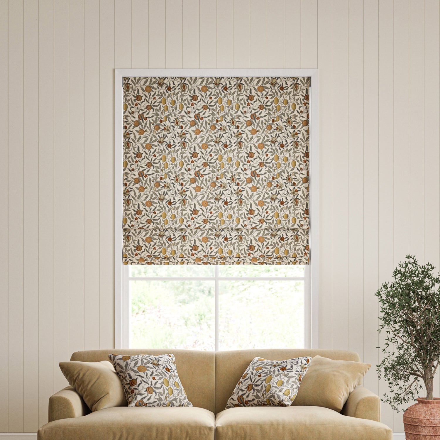 William Morris Fruit Made To Measure Roman Blind Flax