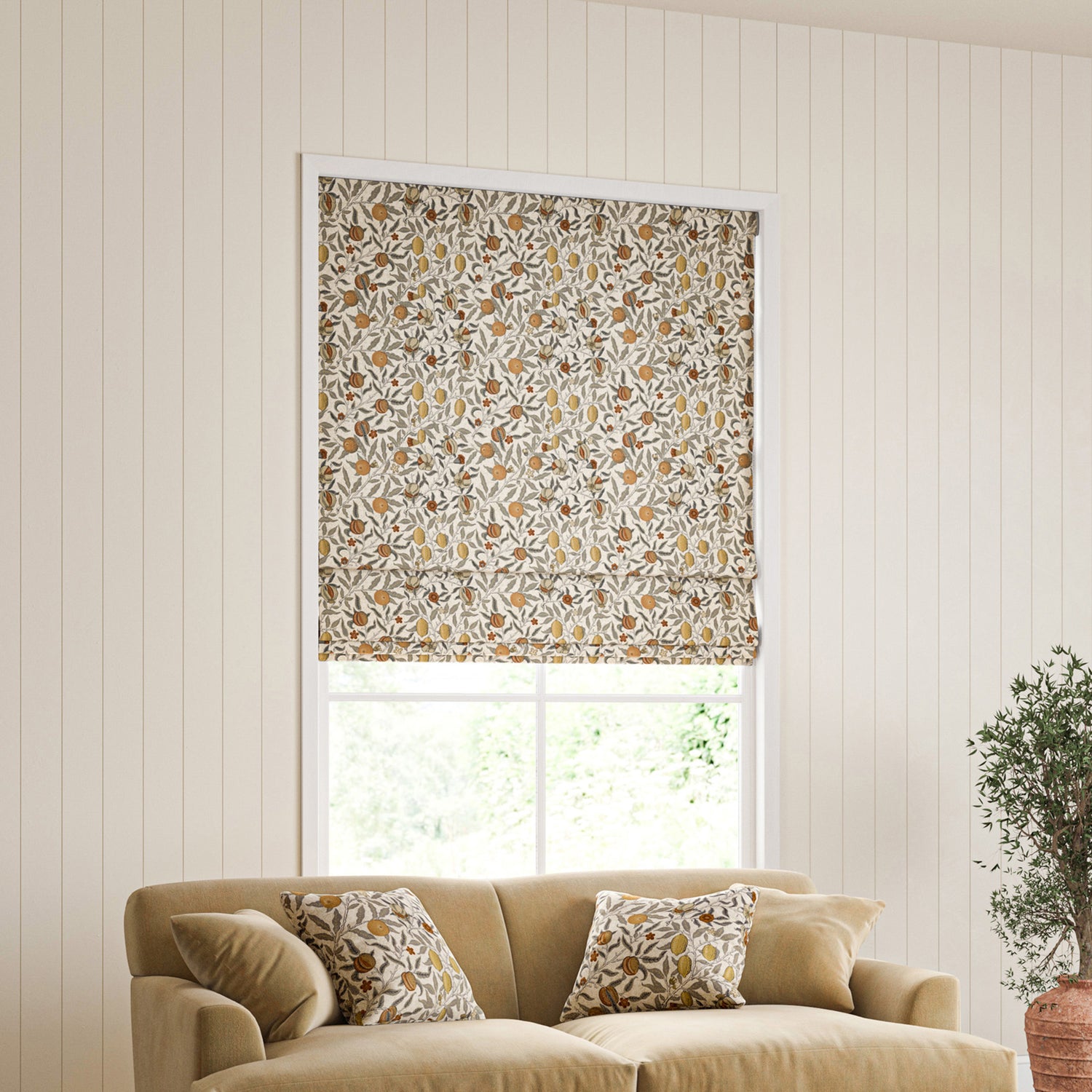 William Morris Fruit Made To Measure Roman Blind Flax