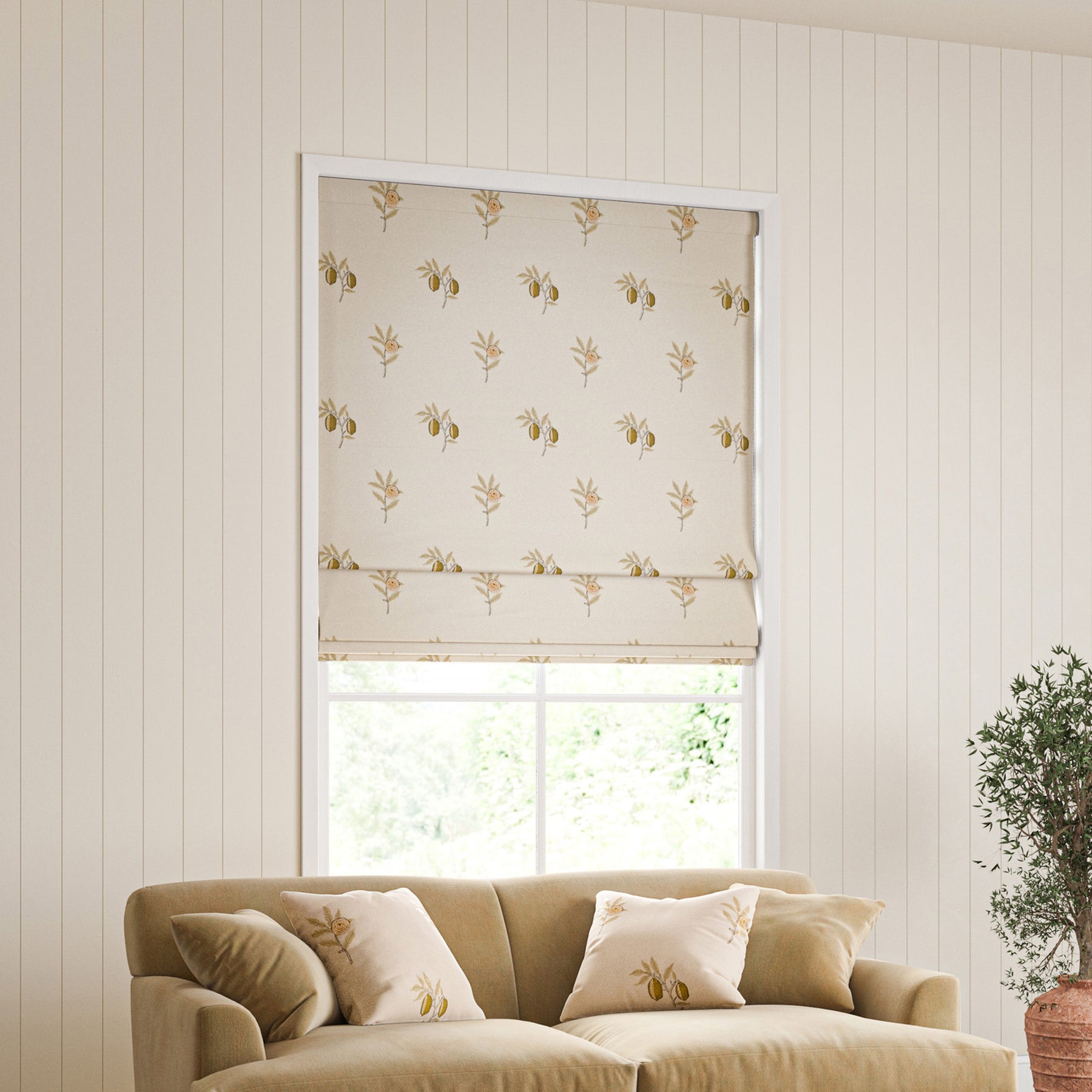 William Morris Fruit Embroidery Made To Measure Roman Blind Honey