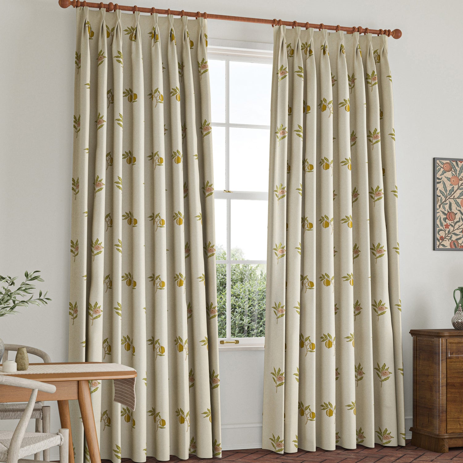 William Morris Fruit Embroidery Made To Measure Curtains Moss