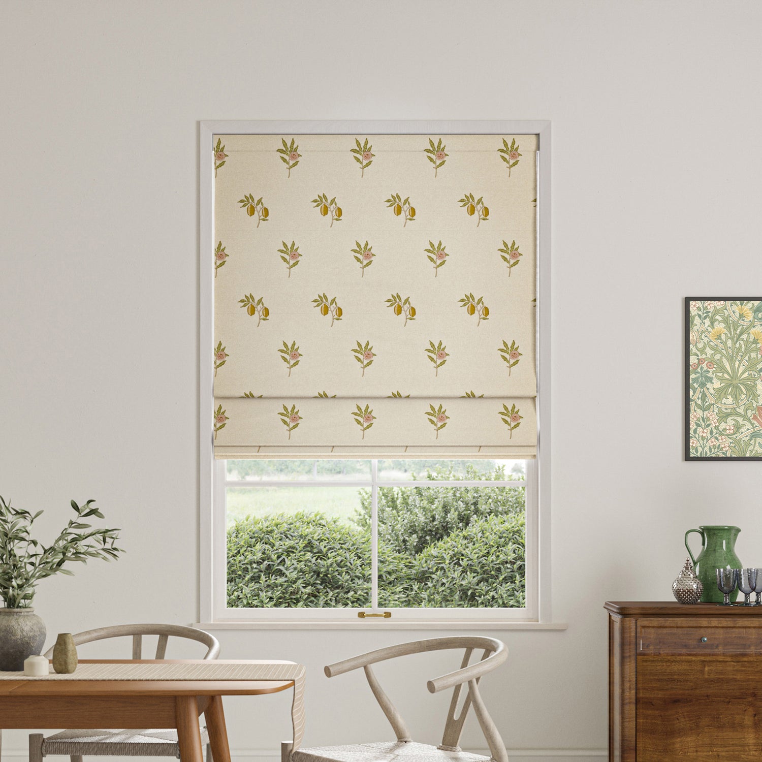 William Morris Fruit Embroidery Made To Measure Roman Blind Moss