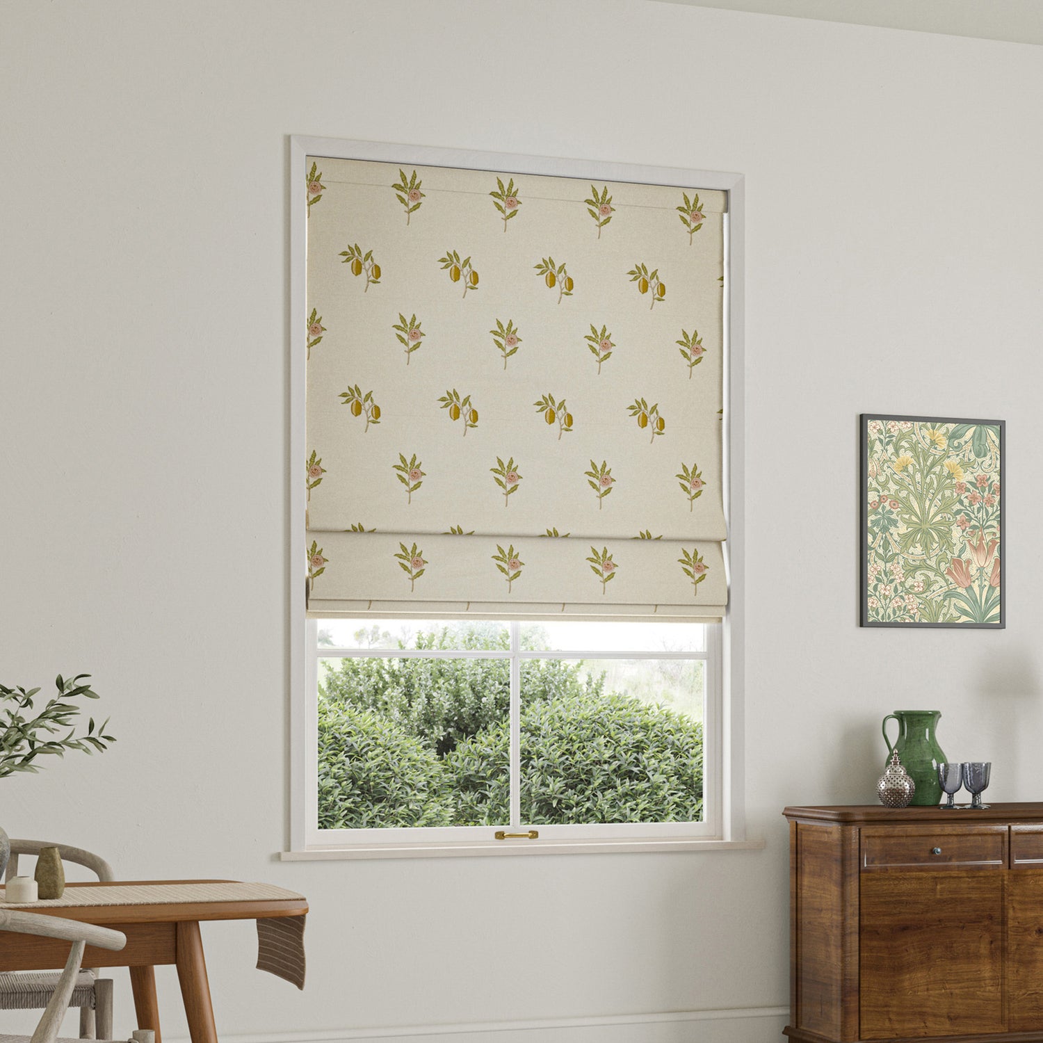 William Morris Fruit Embroidery Made To Measure Roman Blind Moss