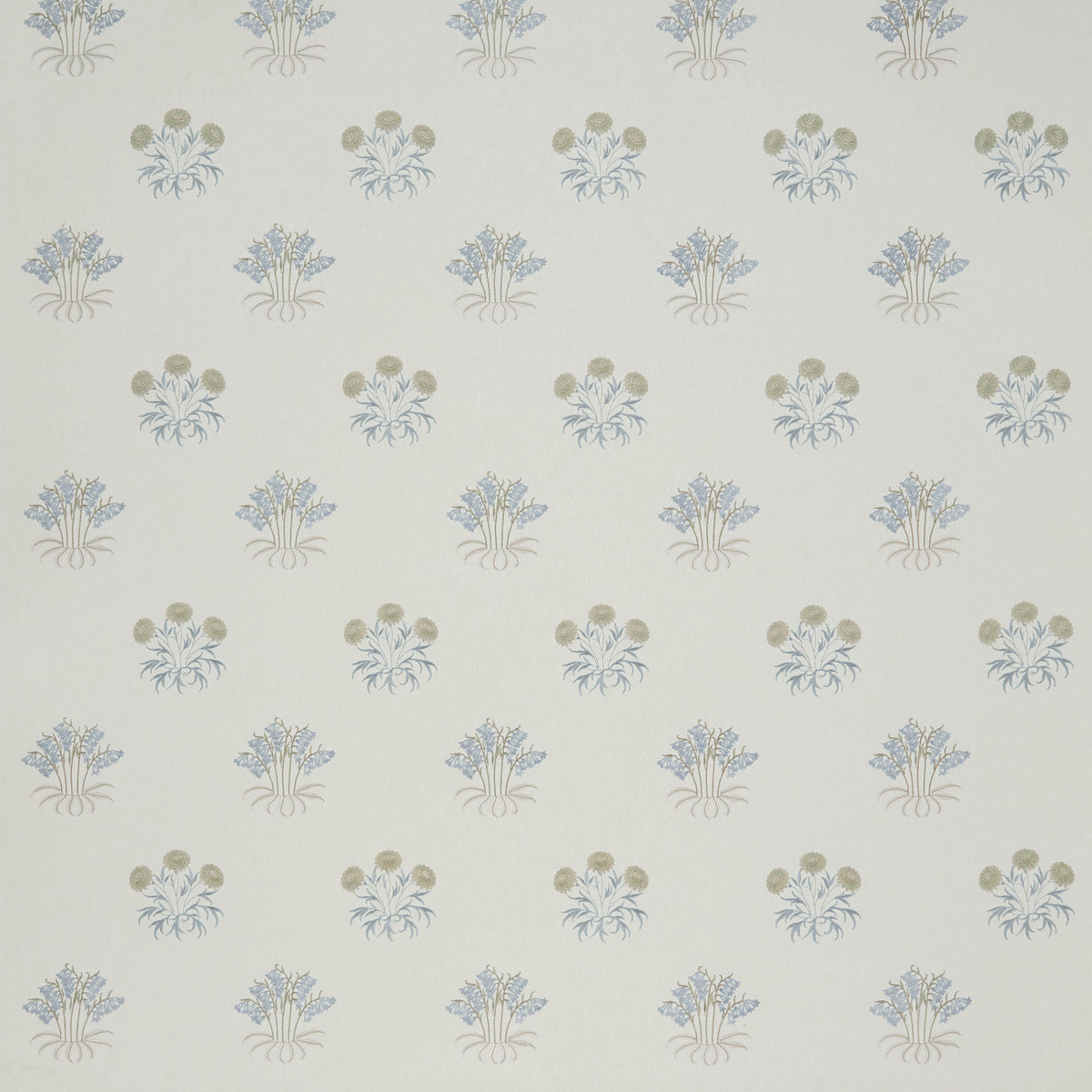 William Morris At Home Lily Flower Embroidered Fabric Woad