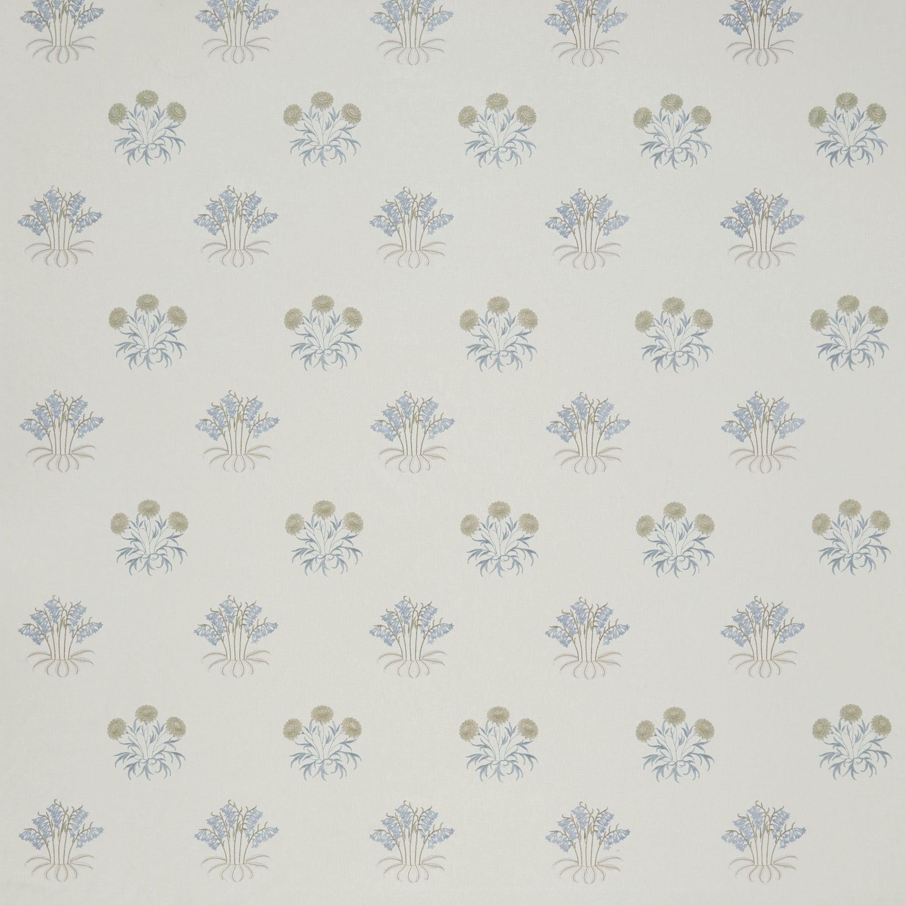 William Morris At Home Lily Flower Embroidered Fabric Woad