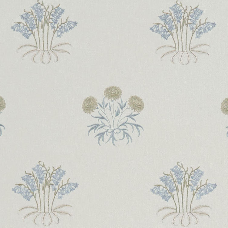 William Morris At Home Lily Flower Embroidered Fabric Woad