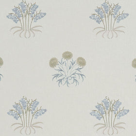 William Morris At Home Lily Flower Embroidered Fabric Woad