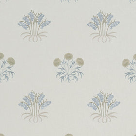 William Morris At Home Lily Flower Embroidered Fabric Woad
