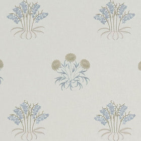 William Morris At Home Lily Flower Embroidered Fabric Woad