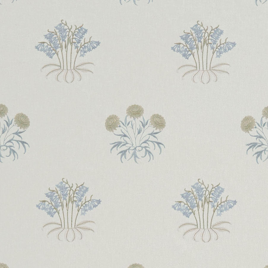 William Morris At Home Lily Flower Embroidered Fabric Woad
