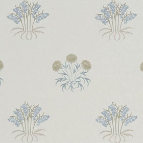 William Morris At Home Lily Flower Embroidered Fabric Woad