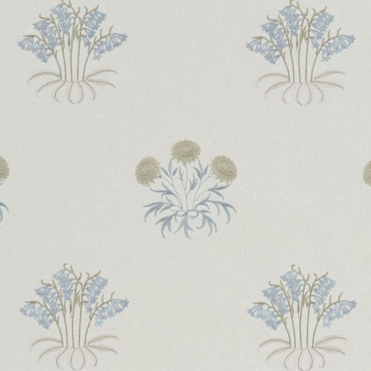William Morris At Home Lily Flower Embroidered Fabric Woad