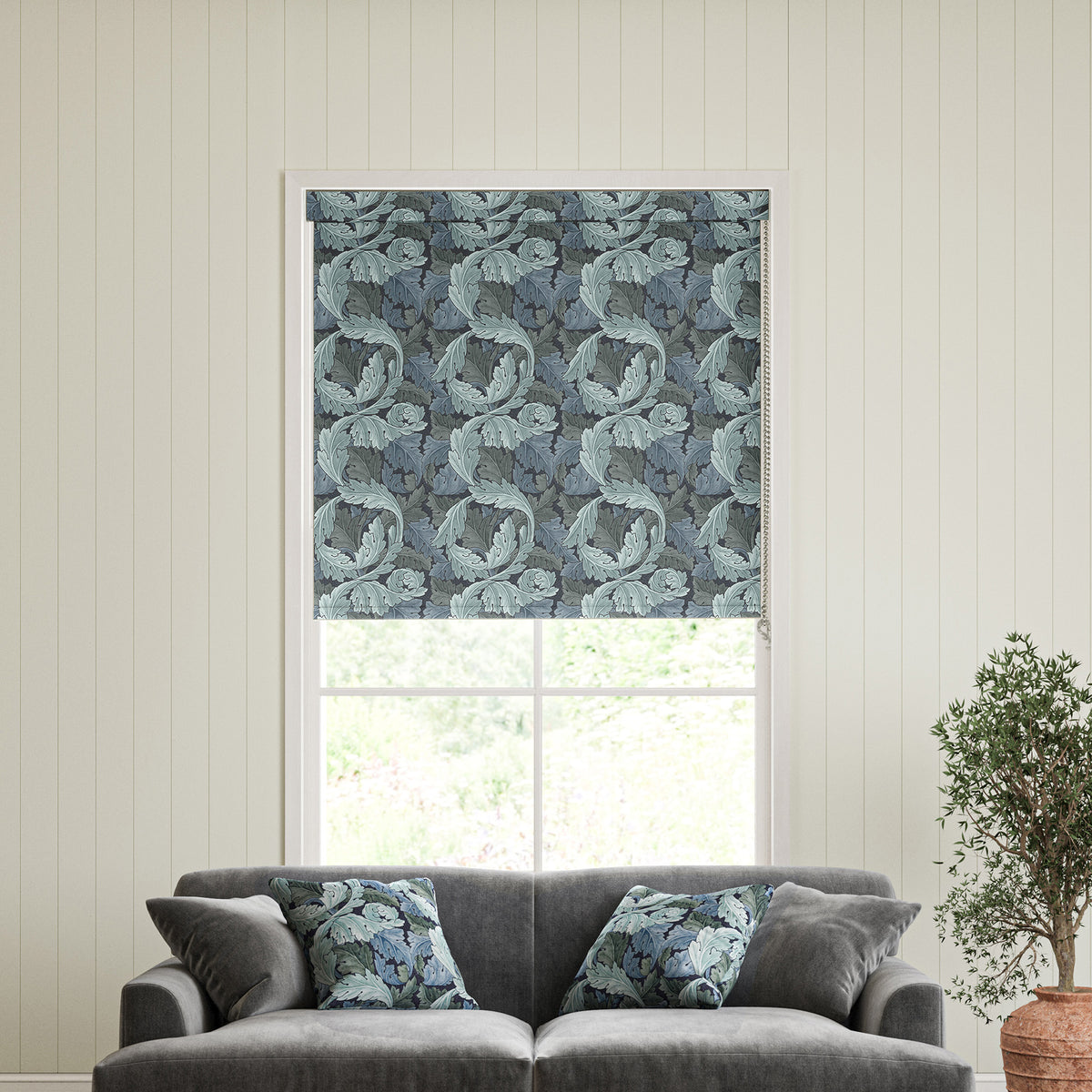 William Morris Acanthus Translucent Made to Measure Roller Blind Indigo
