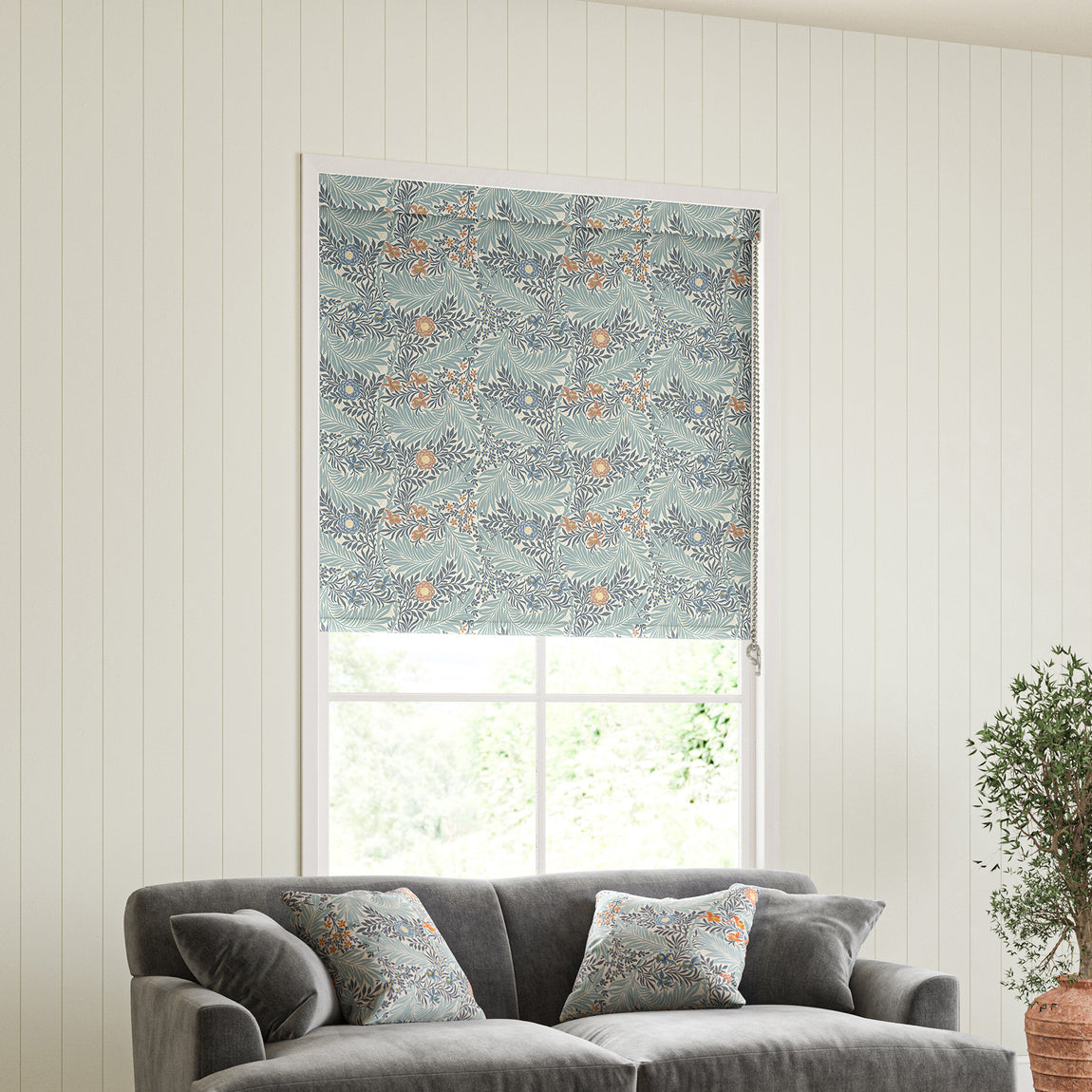 William Morris Larkspur Made to Measure Blackout Roller Blind Woad