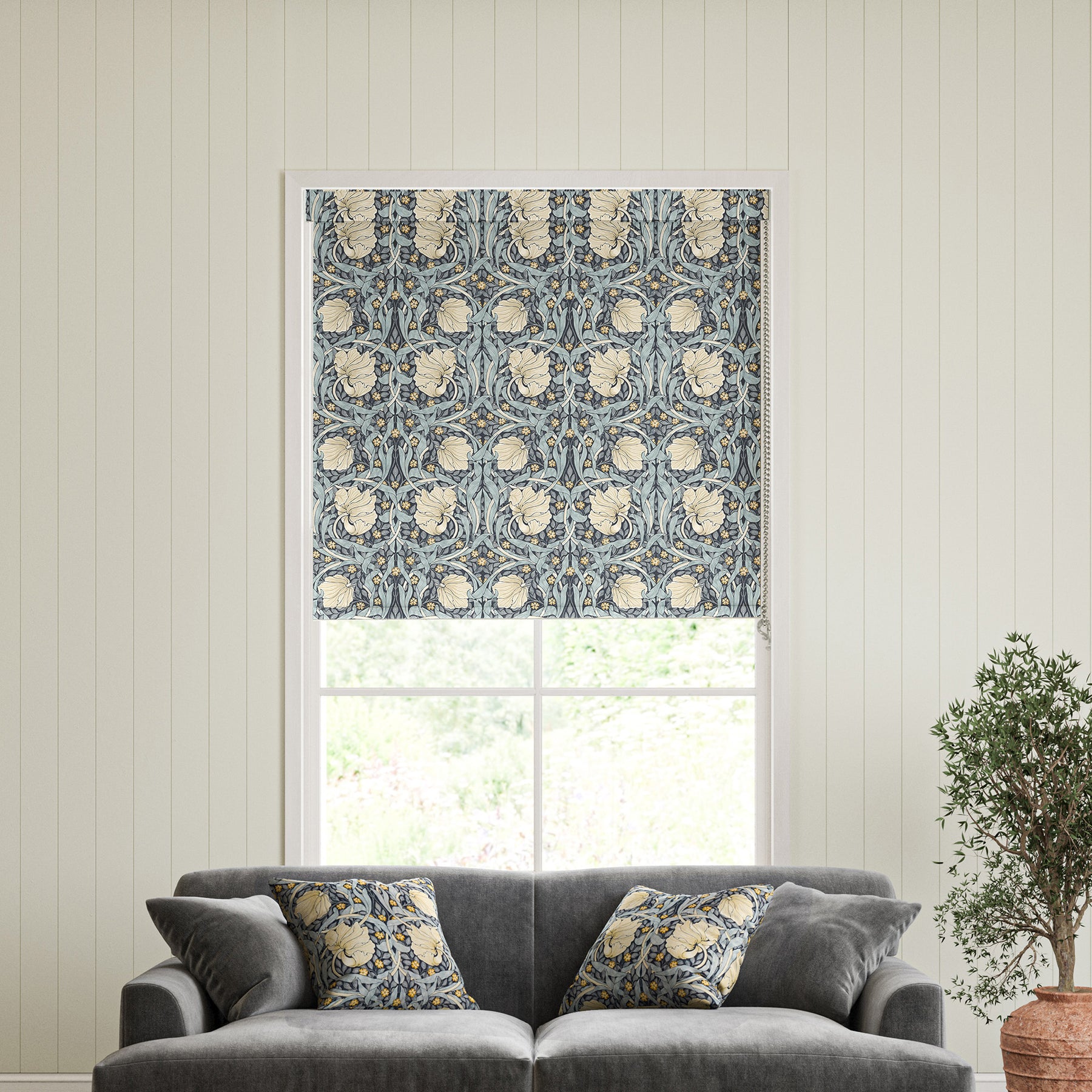 William Morris Pimpernel Translucent Made to Measure Roller Blind Indigo
