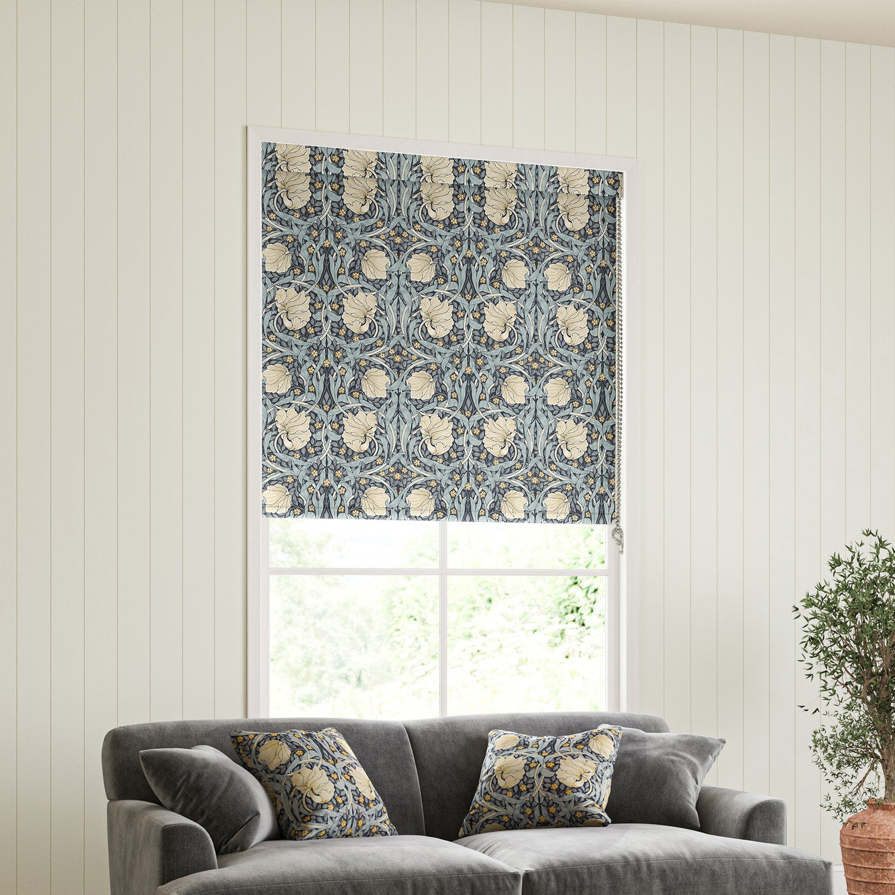 William Morris Pimpernel Translucent Made to Measure Roller Blind Indigo
