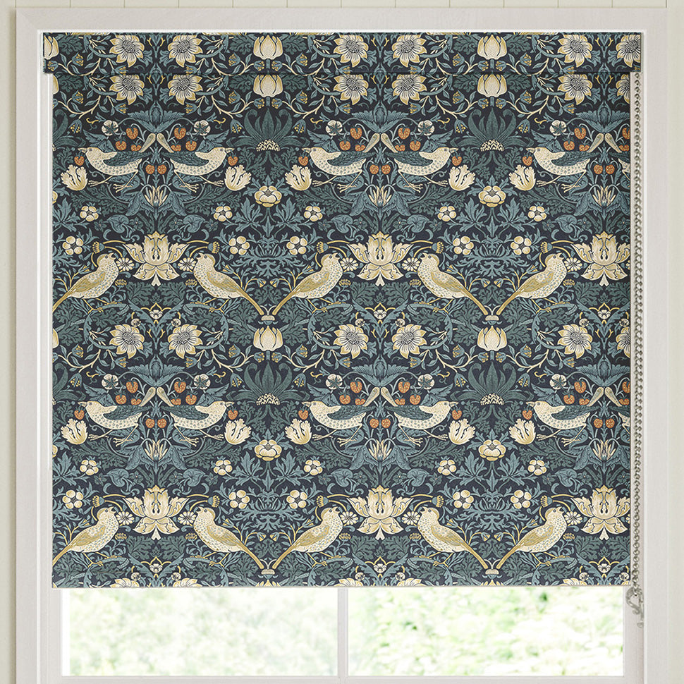 William Morris Strawberry Thief Made to Measure Blackout Roller Blind Indigo