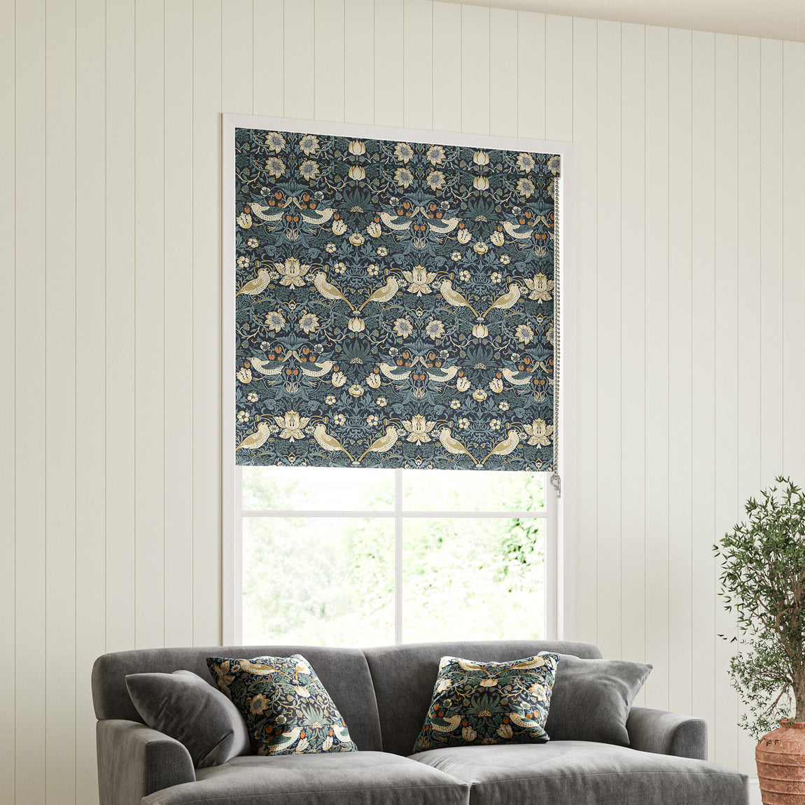 William Morris Strawberry Thief Made to Measure Blackout Roller Blind Indigo