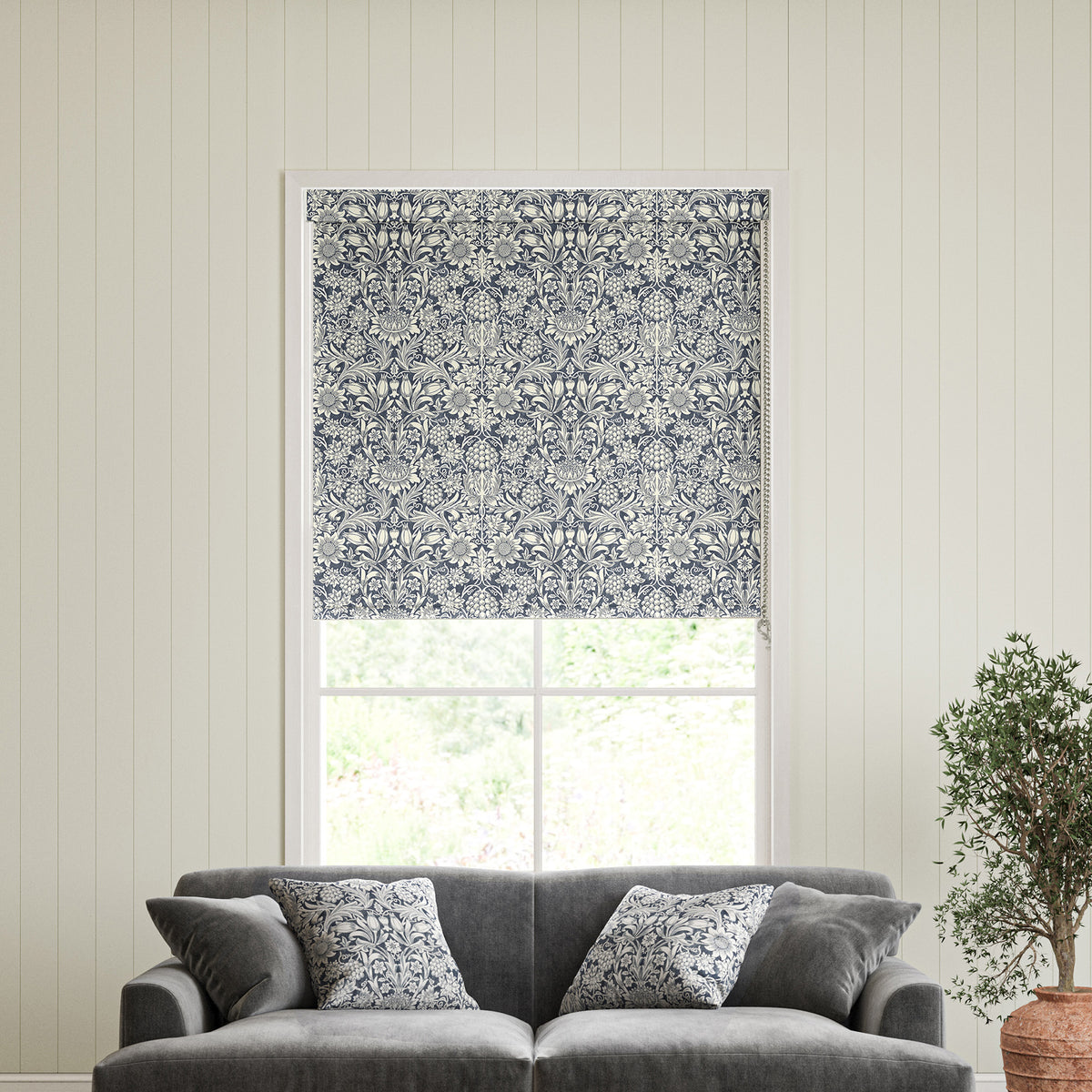 William Morris Sunflower Translucent Made to Measure Roller Blind Indigo