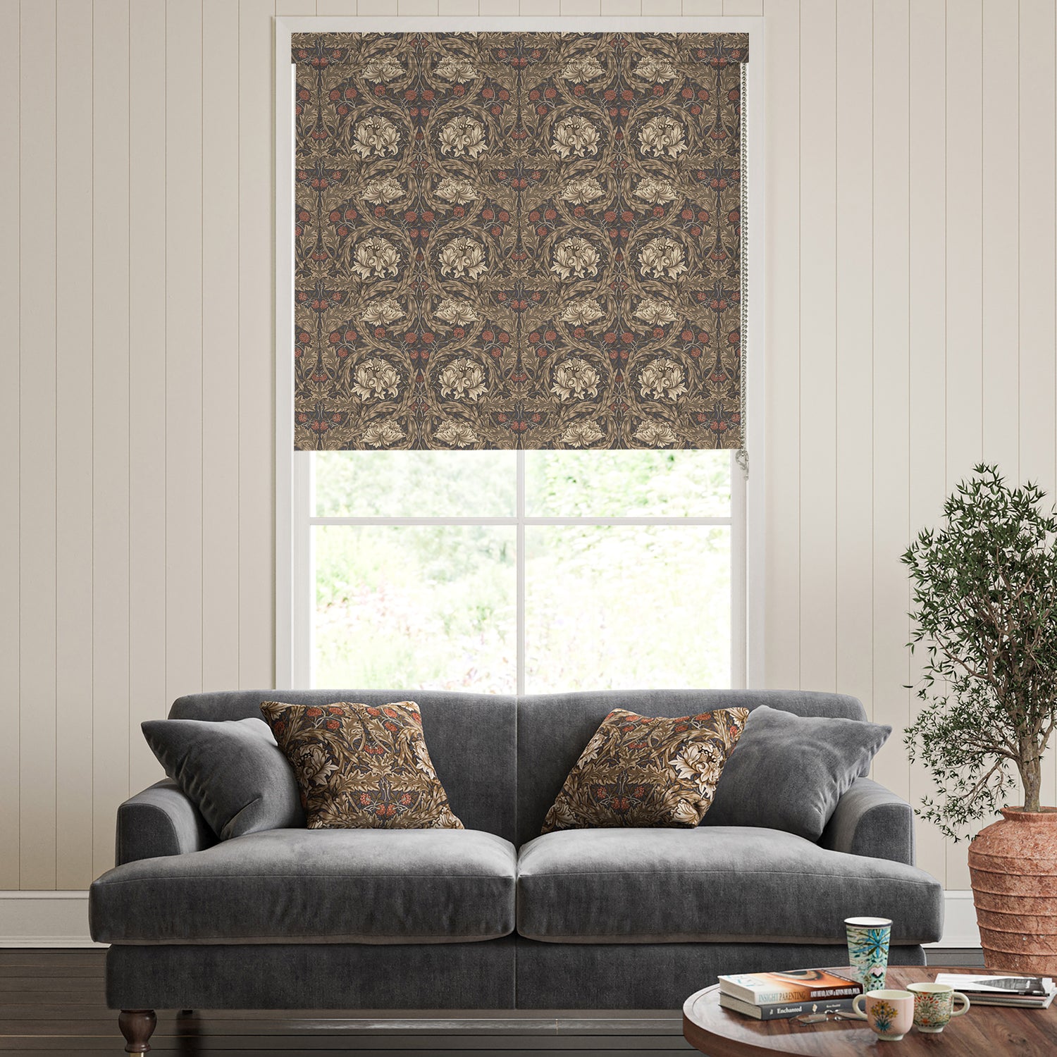 William Morris African Marigold Blackout Made To Measure Roller Blind Walnut
