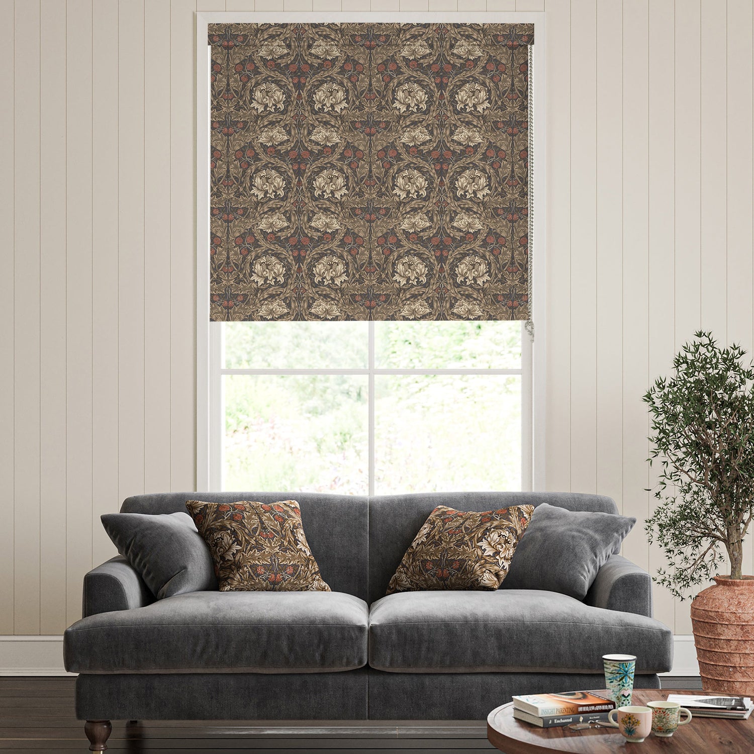 William Morris African Marigold Translucent Made To Measure Roller Blind Walnut