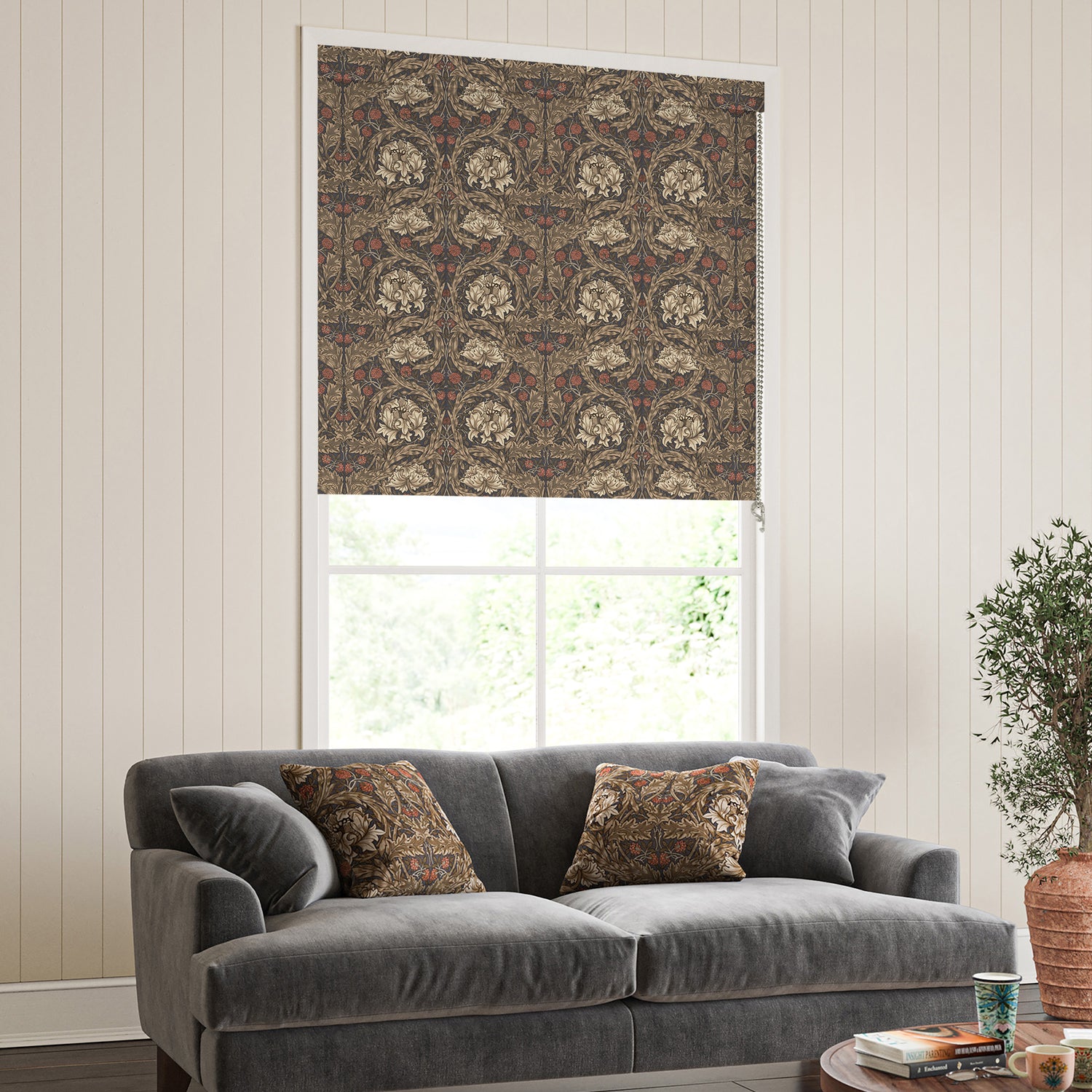 William Morris African Marigold Blackout Made To Measure Roller Blind Walnut