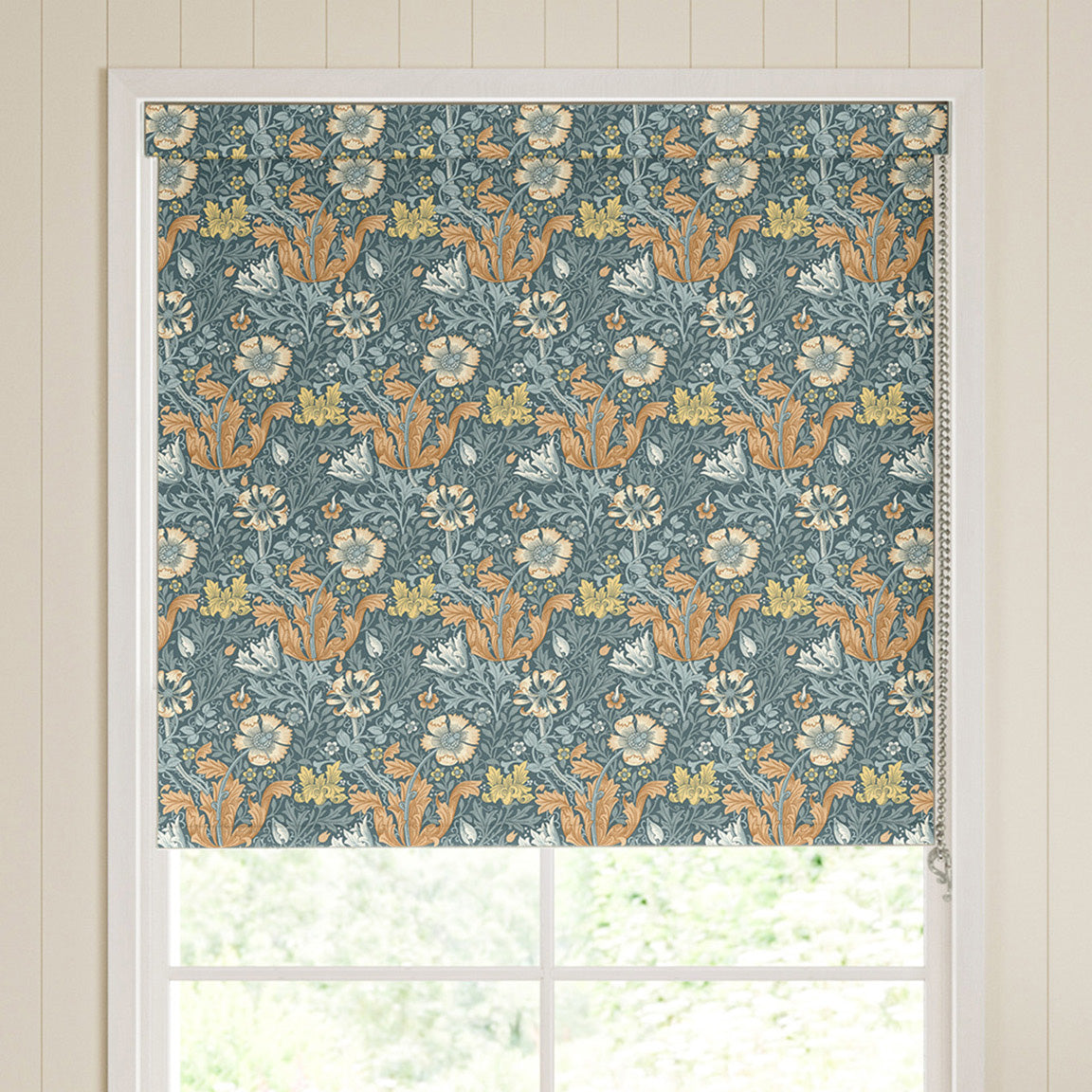 William Morris Compton Blackout Made To Measure Roller Blind Bluebird