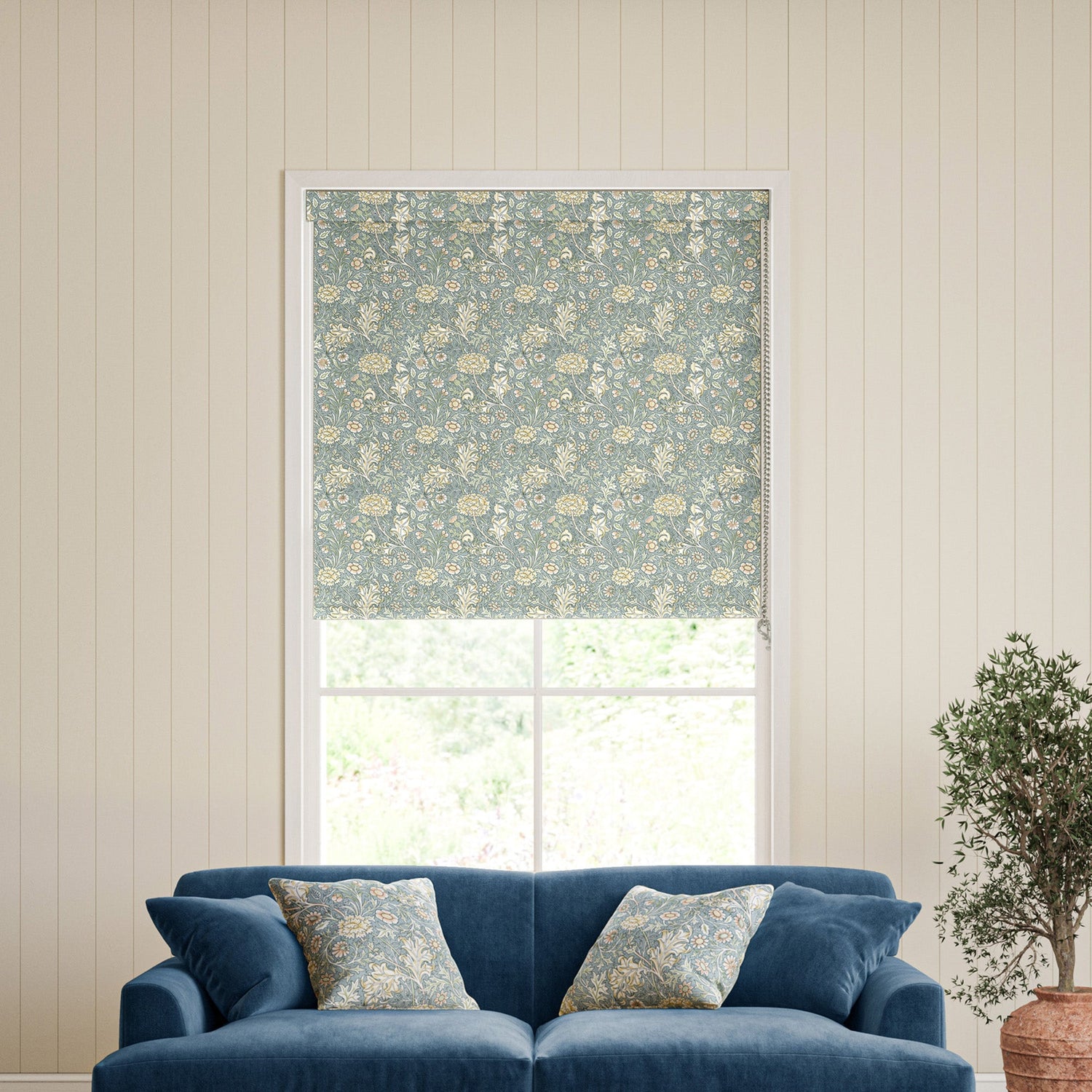 William Morris Double Bough Translucent Made To Measure Roller Blind Bluebird