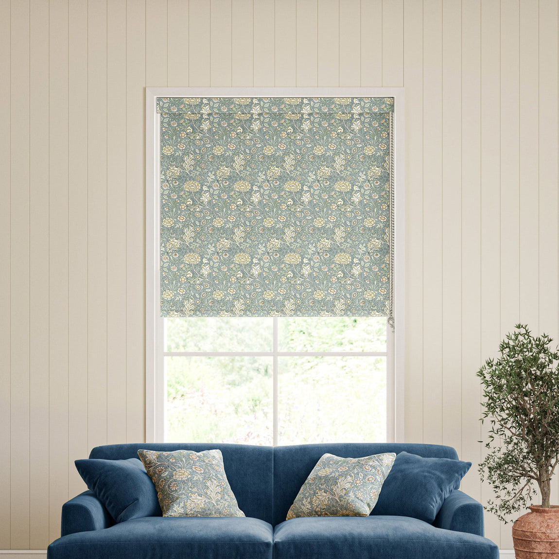 William Morris Double Bough Translucent Made To Measure Roller Blind Bluebird