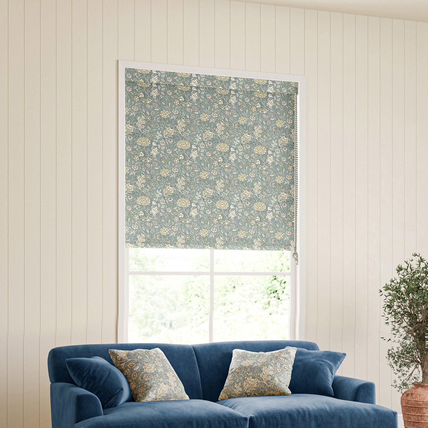 William Morris Double Bough Blackout Made To Measure Roller Blind Bluebird