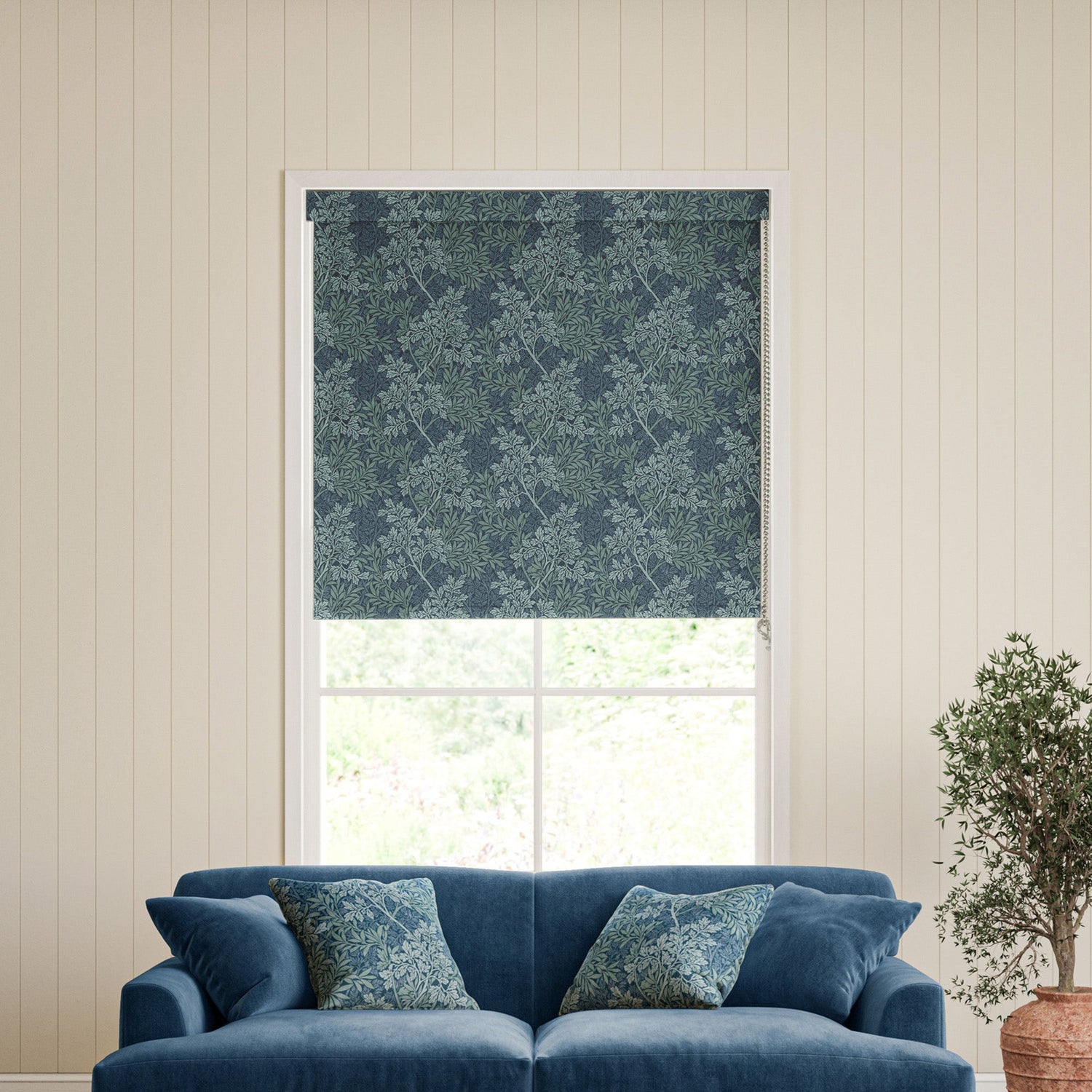 William Morris Foliage Translucent Made To Measure Roller Blind Indigo