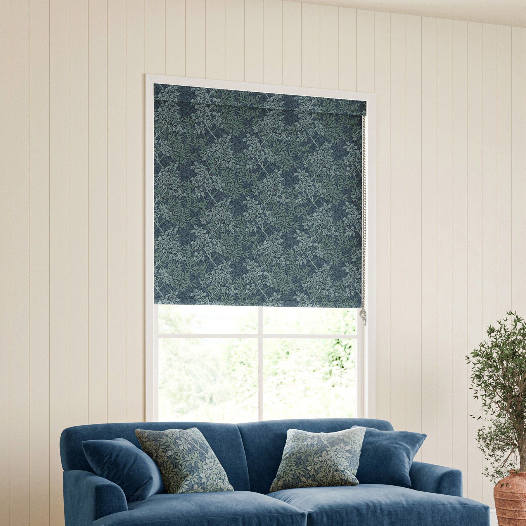 William Morris Foliage Translucent Made To Measure Roller Blind Indigo