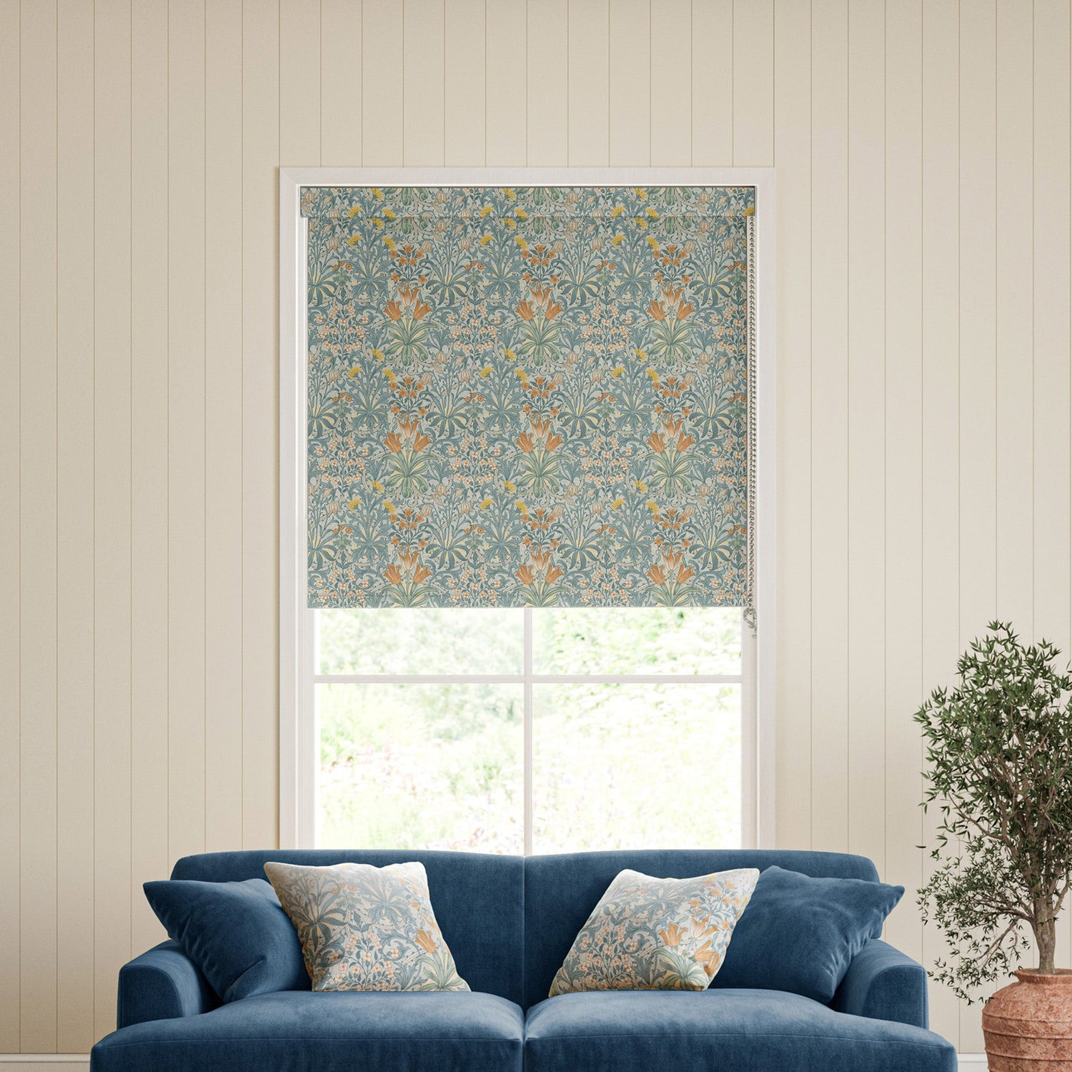 William Morris Woodland Weeds Translucent Made To Measure Roller Blind Bluebird