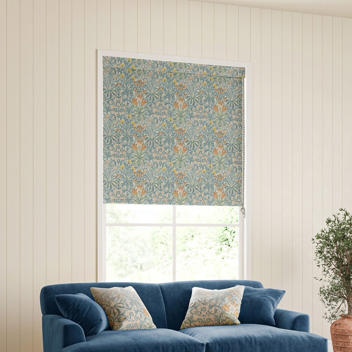 William Morris Woodland Weeds Blackout Made To Measure Roller Blind Bluebird